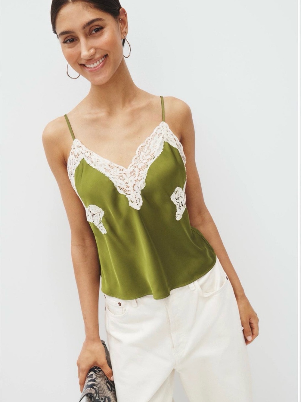 Ronny kobo Lace Trim Olive Green Satin Cami Top and Short outfit!